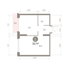 33.00 м² | 9 - 9 эт. 00