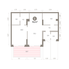 74.00 м² | 1 - 9 эт. 00