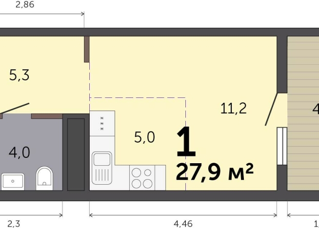 27.90 м² | 16 - 19 эт.