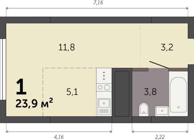 23.90 м² | 27 - 32 эт.