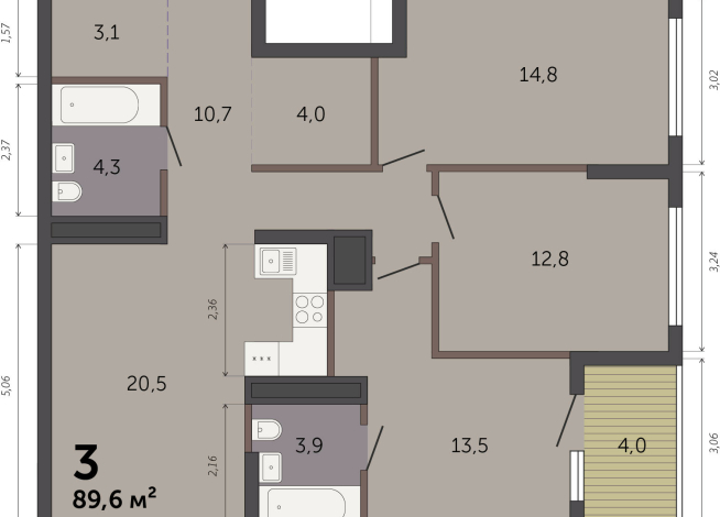 89.60 м² | 19 - 32 эт.