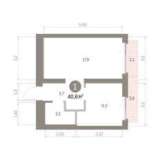 42.00 м² | 3 - 9 эт. 00