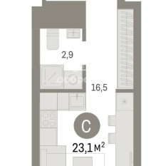 1-к квартира | 23.13 м² | 4 - 8 эт. 00