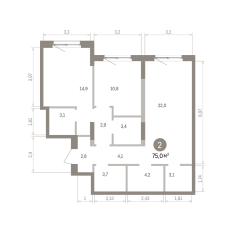 75.00 м² | 2 - 15 эт. 00