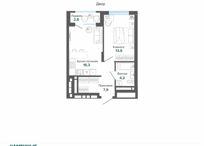 44.76 м² | 18 - 25 эт.