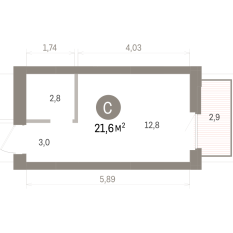 21.00 м² | 3 - 7 эт. 00