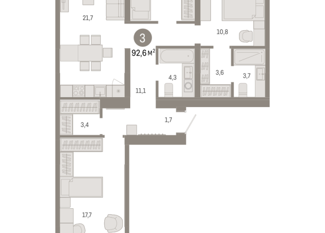 92.00 м² | 8 - 9 эт.