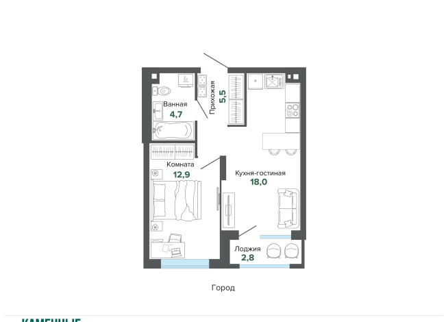 43.92 м² | 2 - 25 эт.