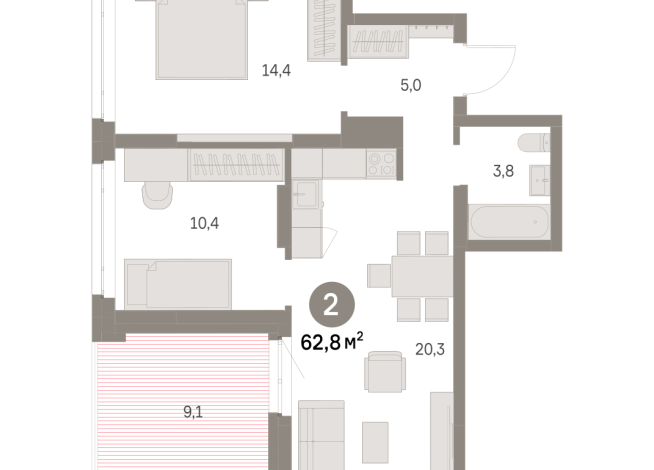 62.00 м² | 5 - 16 эт.