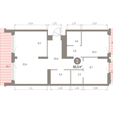 85.00 м² | 8 - 9 эт. 00