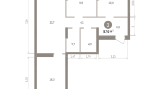 87.00 м² | 8 - 9 эт.