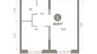 43.00 м² | 3 - 8 эт.