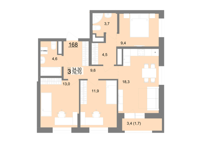 75.90 м² | 19 - 26 эт.