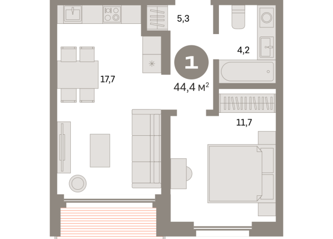 44.00 м² | 15 - 24 эт.