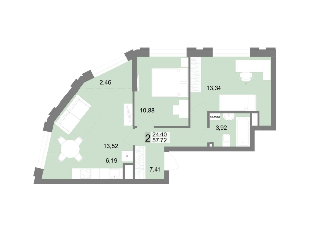 57.72 м² | 4 - 25 эт.