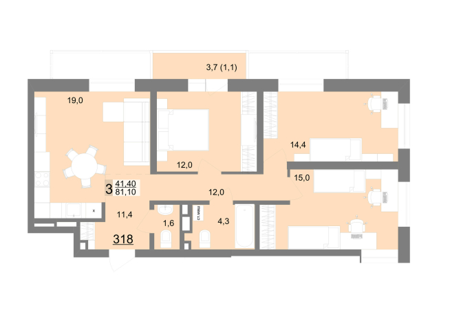 78.60 м² | 14 - 26 эт.