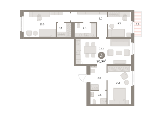 90.00 м² | 6 - 9 эт.