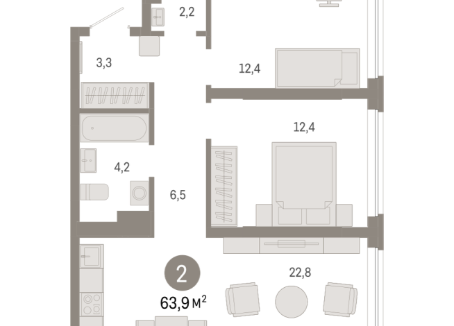 63.00 м² | 3 - 8 эт.