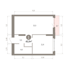 45.00 м² | 3 - 16 эт. 00