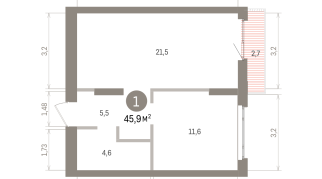 45.00 м² | 3 - 16 эт.