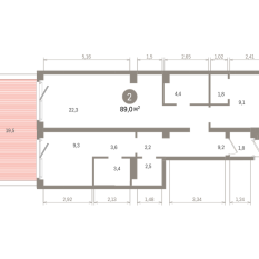 89.00 м² | 1 - 9 эт. 00