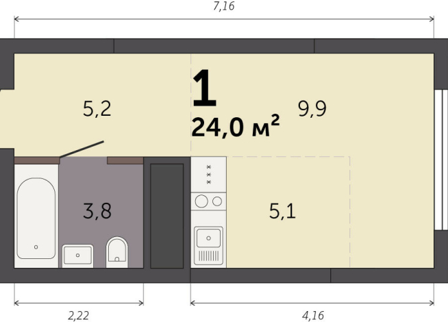 24.00 м² | 20 - 32 эт.