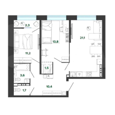 2-к квартира | 64.30 м² | 9 - 9 эт. 70