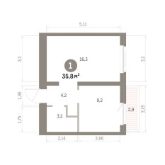35.00 м² | 5 - 9 эт. 00