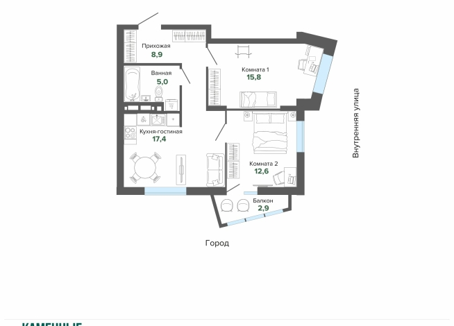 62.49 м² | 14 - 25 эт.