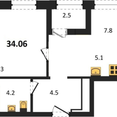 1-к квартира | 33.20 м² | 7 - 8 эт. 01