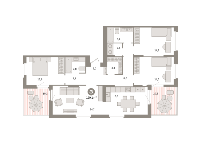 129.00 м² | 15 - 16 эт.