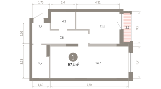 57.00 м² | 10 - 16 эт.