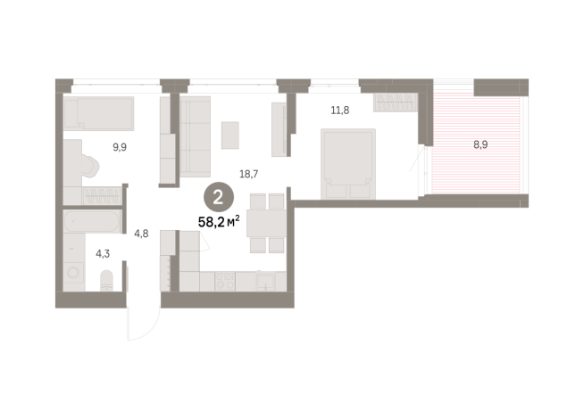 58.00 м² | 2 - 9 эт.