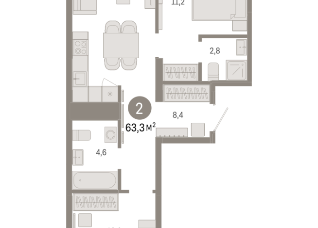 63.00 м² | 8 - 9 эт.