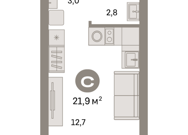 21.00 м² | 5 - 9 эт.