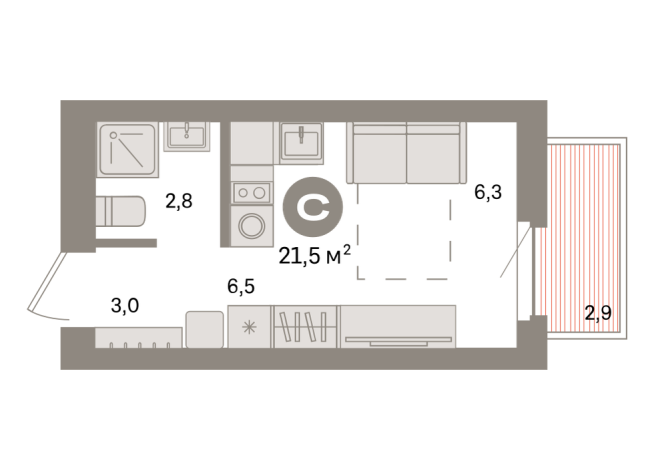 21.00 м² | 5 - 7 эт.