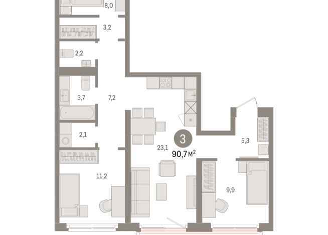 90.00 м² | 2 - 8 эт.