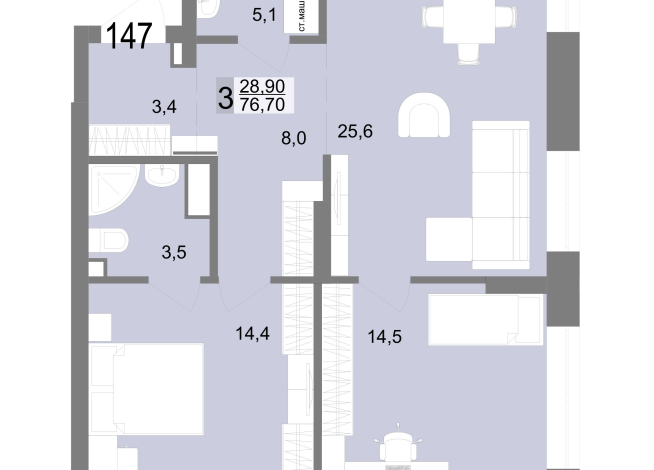 76.70 м² | 23 - 25 эт.