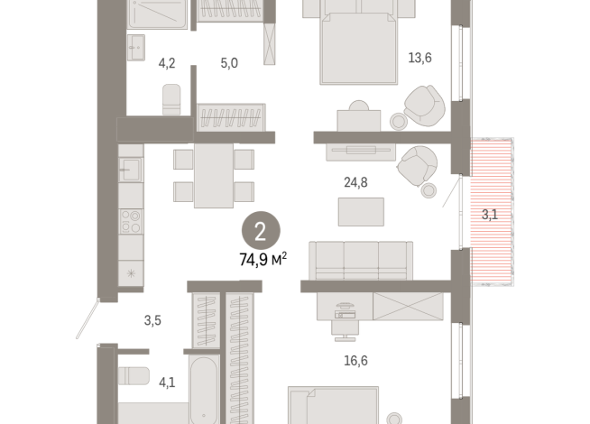 74.00 м² | 10 - 17 эт.