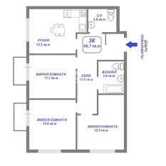 3-к квартира | 67.00 м² | 3 - 25 эт. 10