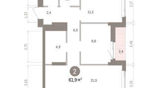 61.00 м² | 7 - 16 эт.