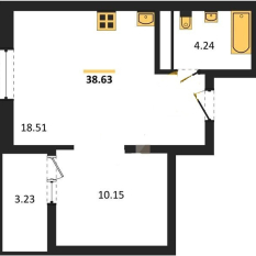 1-к квартира | 38.40 м² | 15 - 25 эт. 00