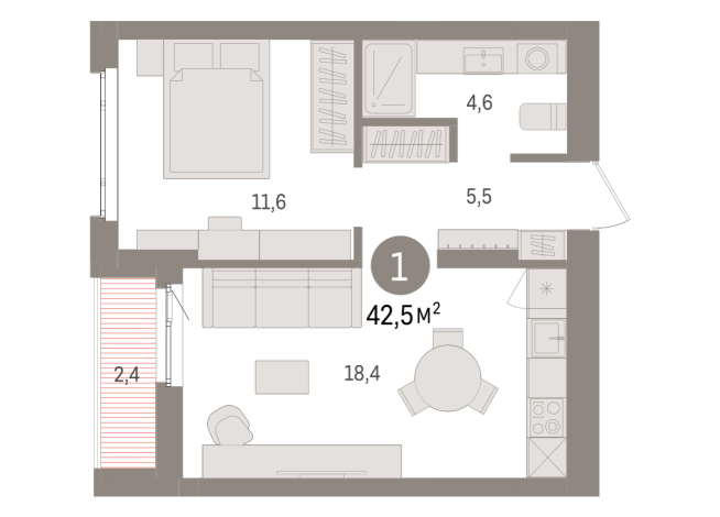 42.00 м² | 13 - 16 эт.