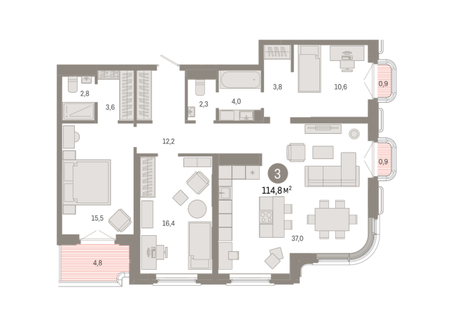 114.00 м² | 8 - 9 эт.