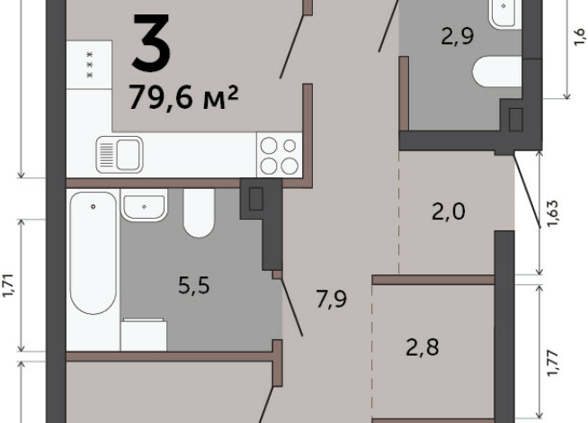 79.60 м² | 1 - 15 эт.
