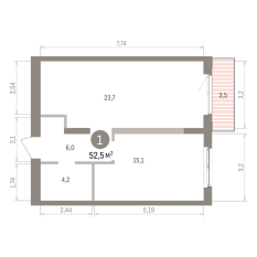 52.00 м² | 6 - 9 эт. 00
