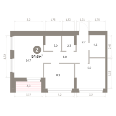 54.00 м² | 4 - 8 эт. 00