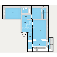 3-к квартира | 77.80 м² | 13 - 16 эт. 00