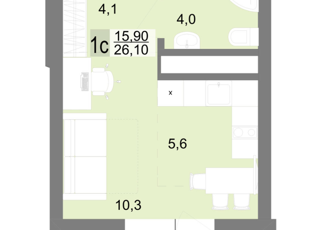 25.90 м² | 21 - 26 эт.