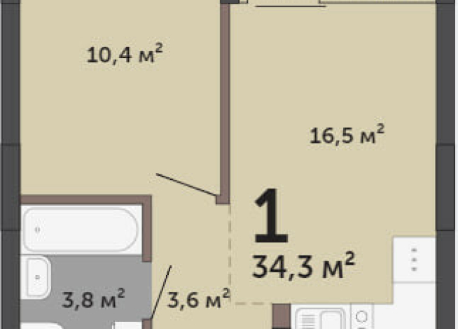 34.30 м² | 11 - 15 эт.